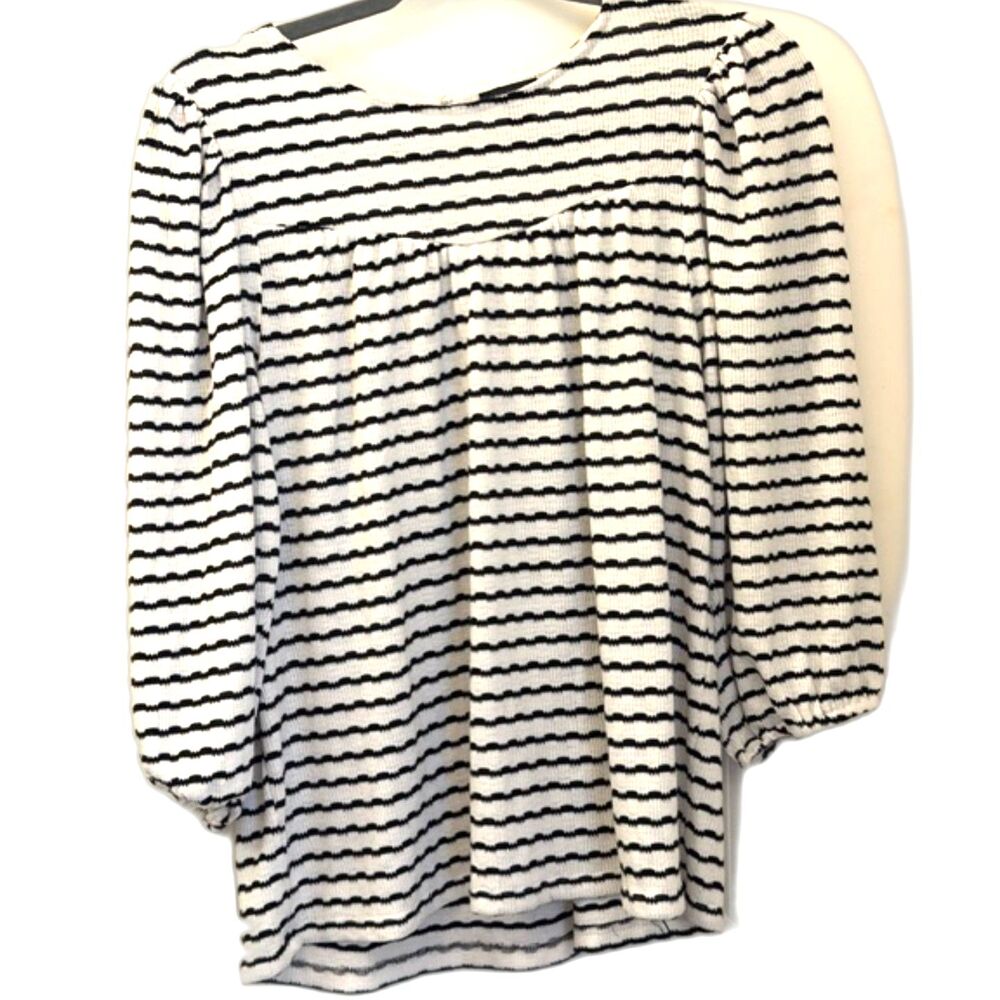 Ann Taylor Factory Striped Blouse Size S Black White Puff Sleeve Top